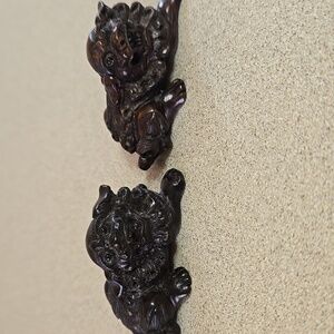 Pair of Vintage Japanese Netsuke Boxwood Foo Dogs